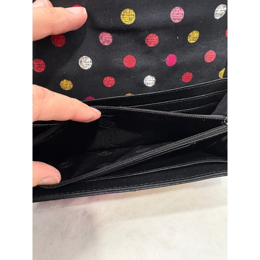 Vera‎ Bradley Leather Floral Canvas Trifold Wallet Black Butterfly Polka Dot - Picture 10 of 11